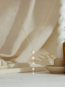 1 buah Kalung Liontin Mutiara Imitasi dari Paduan Logam, Cocok untuk Dipakai di Hari Valentine dan Sebagai Hadiah untuk Teman - Emas - View 2