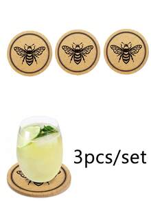 6/3/1pc Round Bee Print Cork Coasters, Heat-Resistant Wooden Beverage Cup Mats, Absorbent Non-Slip Coffee Tea Cup Insulation Pads, Vintage Farmhouse Style Home Kitchen Bar Decor, Housewarming Gift Home Supplies - Multicolor - View 9