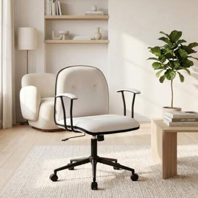 BRO A SIS Silla de Oficina Ergonómica de Piel PU Premium, Silla de Escritorio con Asiento Ancho y Acojinado 135kg,Sillón de Maquillaje Vanity con Ruedas Silenciosas, Base de Acero Reforzada, Blanco