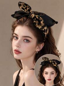 topshiny Leopard Print Bow Headband For Women - Fashionable Contrast Color Wild Style Hair Hoop, Chic Hairband Aesthetic Hair Accessories - Multicolor a - View 3