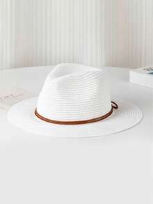 1 Pc Summer Sun Protection Straw Hat For Women, Sunshade For The Beach, Straw Hat For Outdoor Activities On The Sand, Panama Hat - Multicolor - View 7