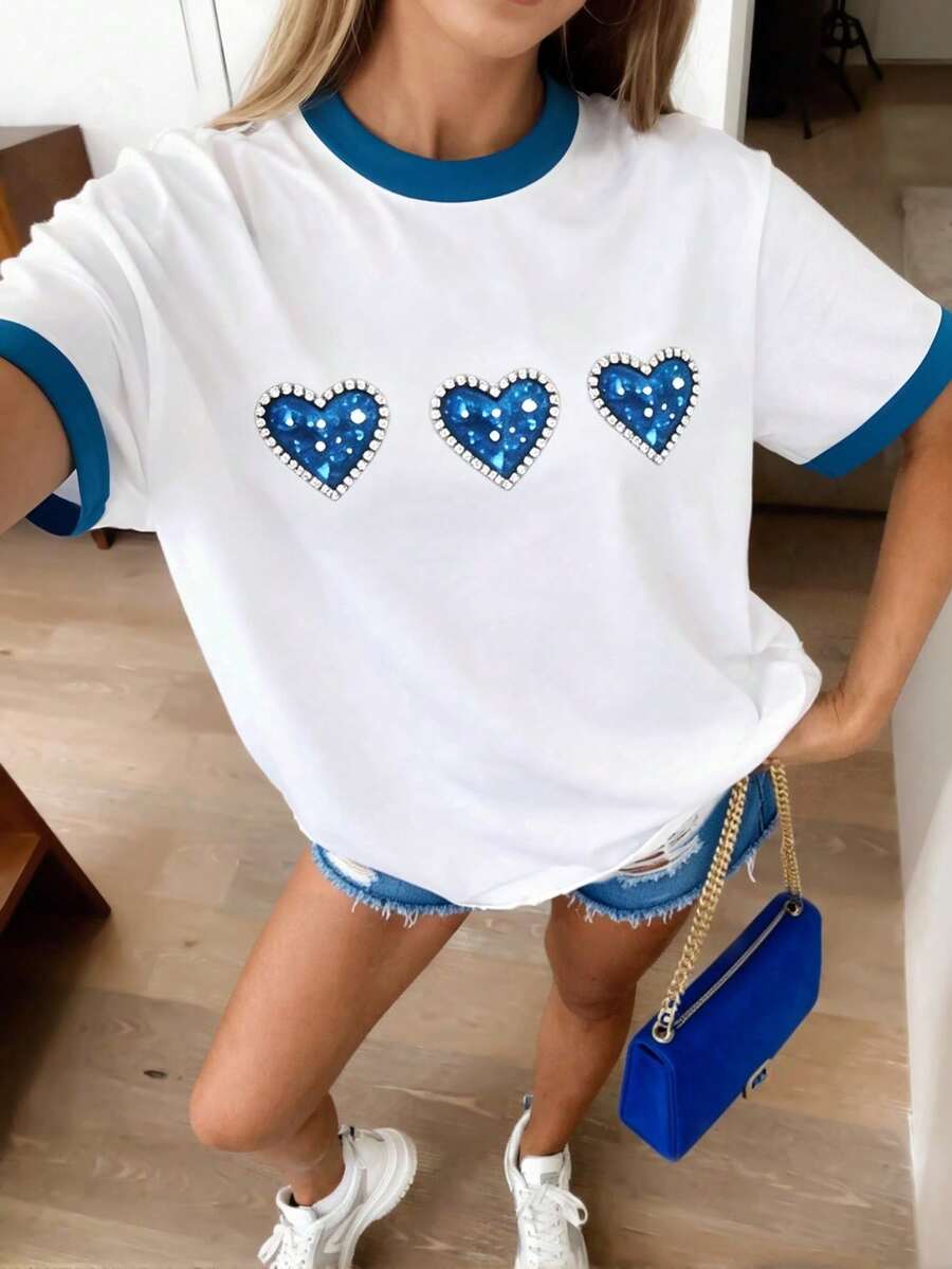 DrmWander Women's T-Shirt, Short Sleeve Graphic Tee, Casual Street Style, Cute Summer Top - 彩色 - 查看 1