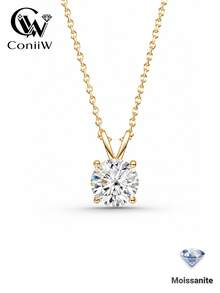 ConiiW 925 Sterling Silver Moissanite Four-Prong Pendant Necklace - A Stylish Necklace For Men And Women - Gold - View 13
