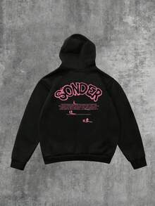 Y2K  Brent Faiyazzz Pink Sonder Rap Print,250g Polyester Men's And Women's Clothing Casual And Cozy Hoodies,  Long Sleeve Hooded Versatile Sweatshirt - 黑色 - 查看 3