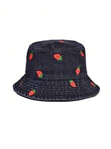 1pc Women Watermelon Pattern Denim Bucket Hat, Casual Versatile Sun Hat, Suitable For Daily Use - MZ734S - View 11