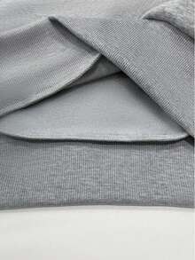 Youth Girl Smiling Face Embroidered Half-Zip Stand Collar Sweatshirt And Pants - Grey - View 6
