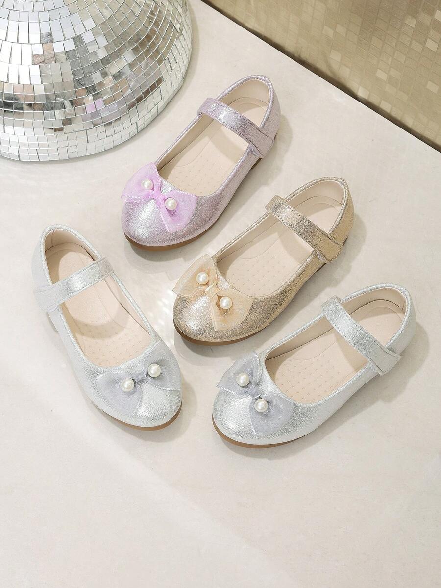 Sepatu Mary Jane Putri dengan Pita Mutiara untuk Anak Perempuan, Cocok untuk Gaun Formal, Pertunjukan Panggung, Pesta Malam, Pesta Ulang Tahun Pertama, Gaun, Rok Lipit, dan Acara Musim Semi dan Gugur. - Emas - View 1