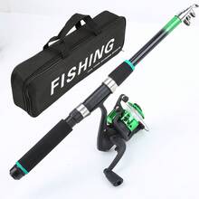 1.8m/5.9ft Telescopic Fishing Rod Set With Spinning Reel, Pre-Loaded Line & Black Carry Bag, Light Portable Freshwater Fishing Gear For All Anglers - Green - View 2
