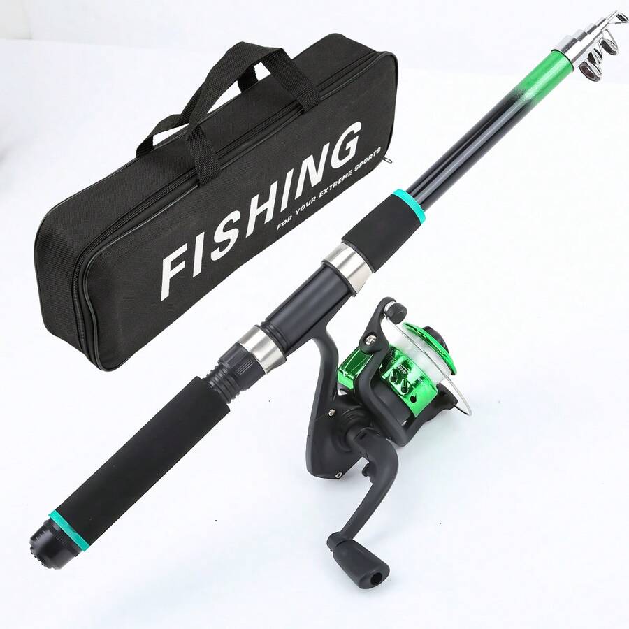1.8m/5.9ft Telescopic Fishing Rod Set With Spinning Reel, Pre-Loaded Line & Black Carry Bag, Light Portable Freshwater Fishing Gear For All Anglers