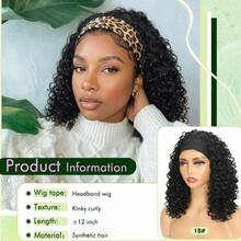 Curly Headband Wigs For Women,Headband Wig Deep Curly Wave Half Wigs Synthetic Glueless Short Natural Black Wig - Black# - 查看 2