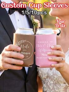 1/5/10pcs Customized Personalized Text Can Cooler, Minimalist Soft Insulated Beverage Sleeve, Can Print Custom Name & Date, Portable Beer Can Holder, Wedding Favor, Suitable For Bridal Shower, Anniversary, Birthday Party, Souvenir Guest Gift, Foldable - Multicolor - View 1
