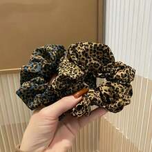 1Pc Vintage Leopard Print Oversized Scrunchie, Light Wrinkle Fabric, Retro Y2K Hair Accessory For Women Daily Streetwear & Dating - Multicolor - View 9
