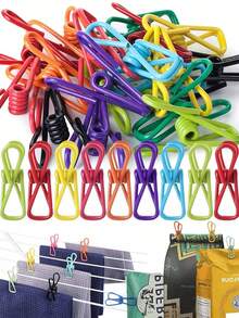 1/10pcs Chip Clips - Utility PVC-Coated Steel Clips For Sealing Food Packages, Chips Bags, Clothes & Paper - Pack Of 10 (Random Color), Kitchen, Kitchen Home, Home, Bathroom Accessories, Clips For Clothes, - Multicolor - View 2