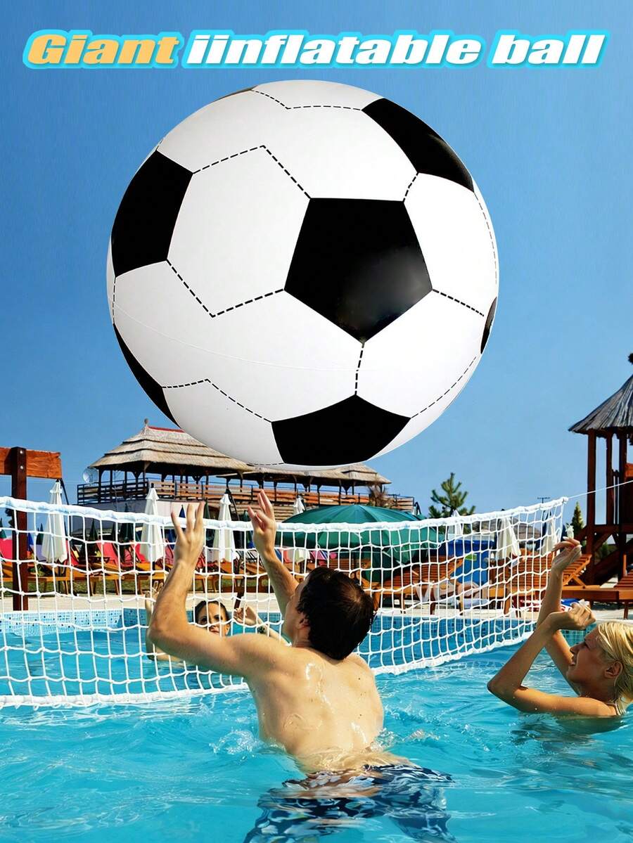 1pc Giant Inflatable Beach Ball, PVC Black And White Soccer Ball, Extra Large Inflatable Toy Suitable For Pool, Summer Beach, Pool Activities, Party, Large Game Ball - A - View 1