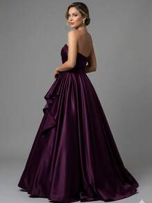 Elegant, Conservative Strapless Princess Dress For Weddings Or Graduation Parties. - Eggplant - View 2