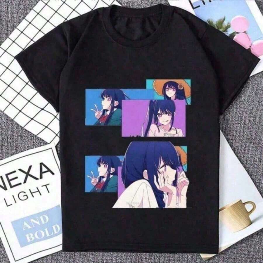 1pcs 90s Anime Girl Pastel Goth Alt Grunge Aesthetic Harajuku Tee - Black - View 1