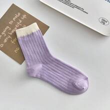 5 Pairs Vertical Striped Candy Color Socks, Spring/Summer Thin Japanese Style Fresh Solid Color Minimalist Colorblock Versatile Mid-Calf Socks - Multicolor - View 8