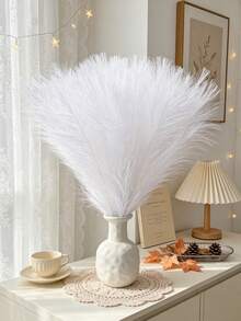10/15/300pcs Elegant Artificial Reed Grass, Soft Feather-Like Artificial Flowers, Suitable For Home And Outdoor Decor, Weddings, Holidays, No Container Needed, Best For Autumn - White - View 1