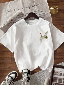 Camiseta de verano estampada de manga corta para mujer, top para mujer, tejido de algodón puro, corte regular.blusas para mujer playeras de mujer blusas casuales para dama conjuntos de mujer - Blanco - Ver 2
