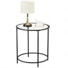 Round Side Table, Small Coffee Table, Tempered Glass End Table With Steel Frame, Bedside Table, Living Room, Balcony - Metallic Golden and Transparent - View 2
