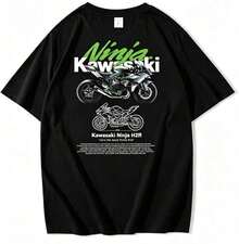 Men's Short-Sleeved Printed T-Shirts, Men's Plus-Size Cotton Clothing, Kawasaki K Logo T-Shirts, Men's Motorcycle Print T-Shirts - 藍色 - 查看 1