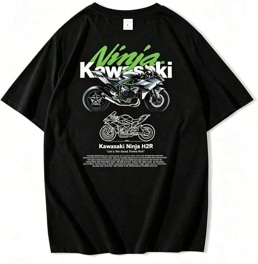 Men's Short-Sleeved Printed T-Shirts, Men's Plus-Size Cotton Clothing, Kawasaki K Logo T-Shirts, Men's Motorcycle Print T-Shirts - 藍色 - 查看 1