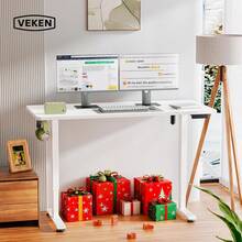 Veken - computadora eléctrico de pie de 55 Pulgadas, Altura Ajustable, Sentado para levantarse, Mesa de Trabajo, Oficina en casa, computadora, computadora de Madera, Color Blanco - Negro - - Ver 12