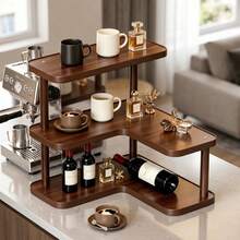 1pc Walnut Color 3-Tier Cosmetic Storage Rack, INS Style Living Room Table Cup Multifunctional Organizer, Kitchen Wine Display Rack, Bedroom Skincare Organizer Display Rack, Office Desk Cup Holder, Suitable For Christmas, Halloween Home Decor, Display Cakes, Wine And More - Multicolor - View 1