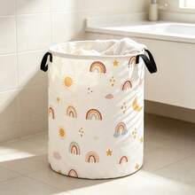 Rainbow Print Pattern Large Foldable Round Storage Basket, Multi-Functional Storage Basket, Suitable For Bathroom, Room, Laundry Basket, Dirty Clothes Hamper, Room Clutter Large Capacity Storage Box, Clothing Storage, Toy Clutter Storage, Multi-Functional Storage Box With Lid, Foldable Dirty Clothes Hamper, Storage Basket, Laundry Basket - Multicolor - View 5