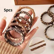 5/10pcs Classic Leopard Print Elastic Hair Ties, Skin-Friendly Elastic Fabric, No-Damage Hair Bands, Suitable For Travel, Makeup And Daily Wear - Multicolor - View 10
