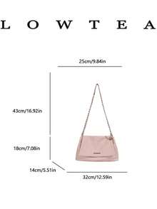 low tea 1件純色PU布料女款復古時尚肩背包，正方形，鏈條肩帶，翻蓋式開合，可作為肩背包或斜挎包使用，適合旅行、購物、約會，女性禮物，完美適用於通勤、戶外、旅行、出遊 - 粉色 - 查看 3