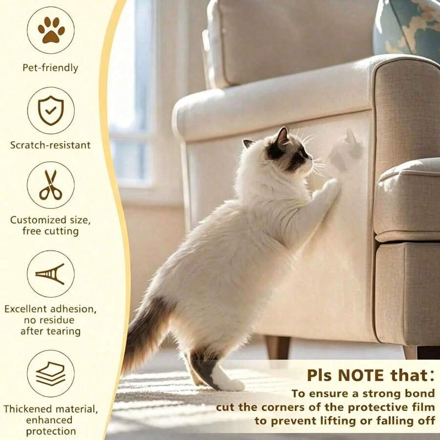 Cat Scratch Furniture Protector Stickers, Large Sofa Protector Stickers, Single-Sided Adhesive Transparent Corner Guards, Suitable For Furniture, Walls And Doors - 45*500cm - View 1