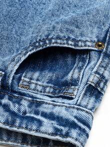 Young Boy Simple & Casual Style Medium Wash Wide Leg Jeans For 2-8 Years Back To School, 2-3Y No Zipper, 4Y-8Y With Zipper, Easy To Wear, New Acid Wash Process, Built-In Elastic Waistband, Adjustable Fit, Loose Wide Leg Versatile Denim Pants - Light Wash - View 7