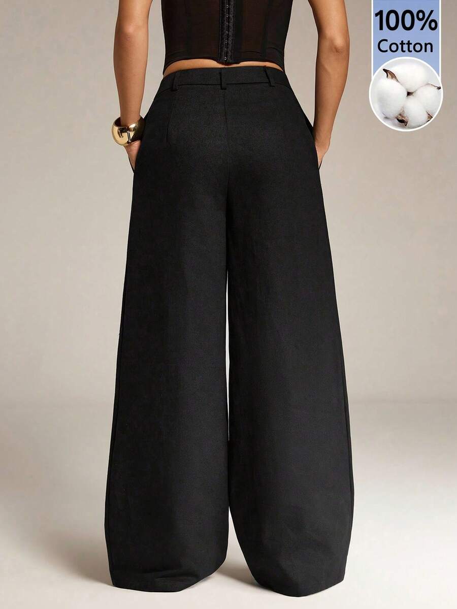 Sexy And Casual Business-Style High-Waisted Wide-Leg Pleated Trousers - Elegant Solid-Color Loose-Fitting Trousers, Professional Office Wear, Work Trousers With Co - 2 - 查看 1