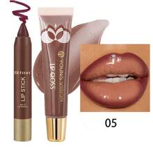 1pc Matte Chocolate Lipstick & 1pc Brown Lip Gloss Combo, Moisturizing Lip Makeup Set For Work, Travel, Party - Multicolor - View 16