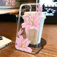 1pc Ins Style Fresh Hibiscus Flower & Leaf Solid Color Pattern Space Shell Anti-Slip Soft Phone Case Compatible With IPhone 11/12/13/14/15/16 Pro Max - Multicolor - View 2
