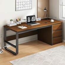 120CM Escritorio de Oficina Minimalista, Espacioso Escritorio para Computadora con 3 Cajones, Escritorio Minimalista con Patas de Mesa Reforzadas, Ideal para Estudio,Juegos y Trabajo (Marrón) - Marrón - Ver 3