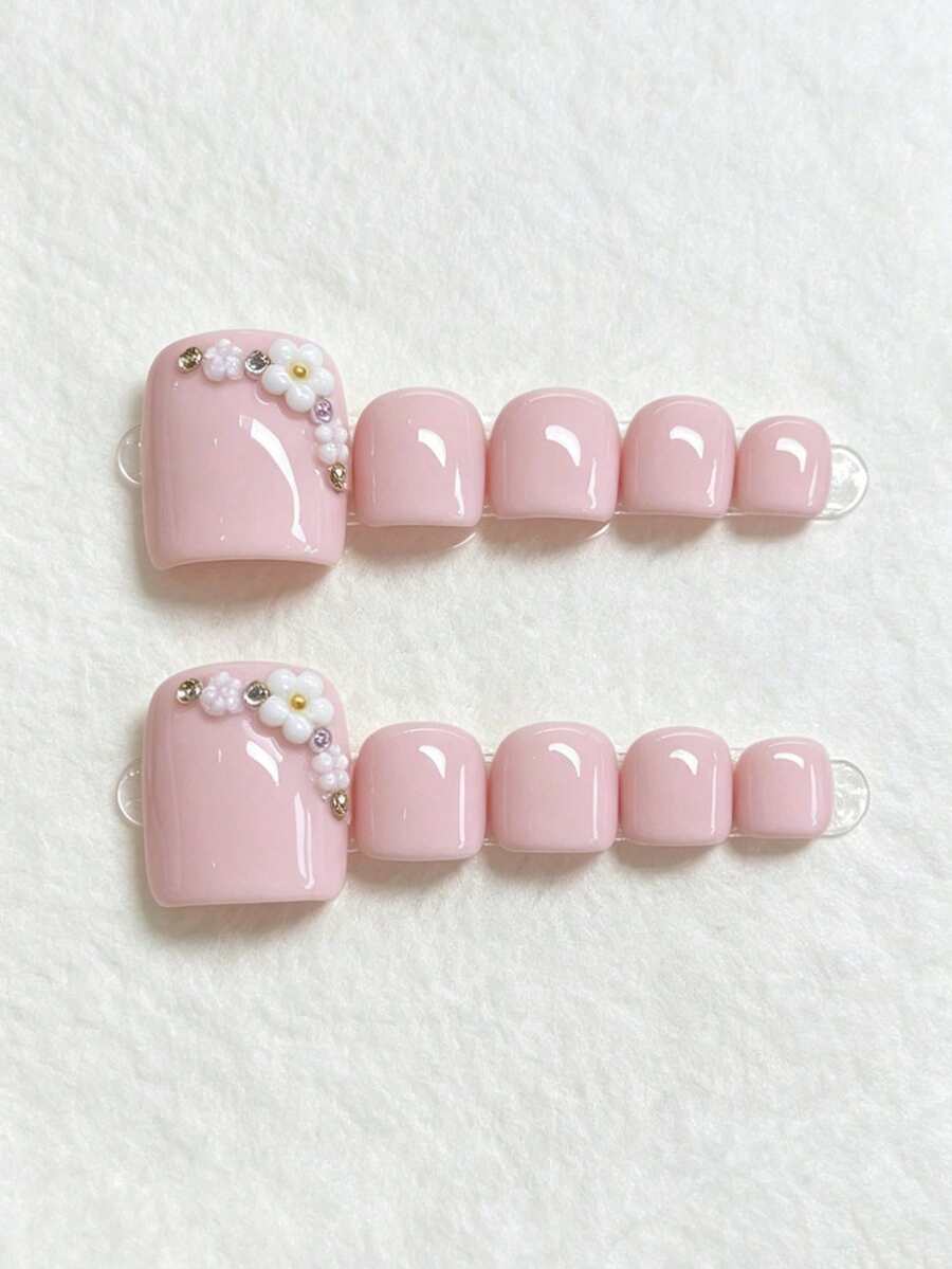 10 Unhas Postiças para os Pés Curtas Redondas com Biqueira Quadrada ...