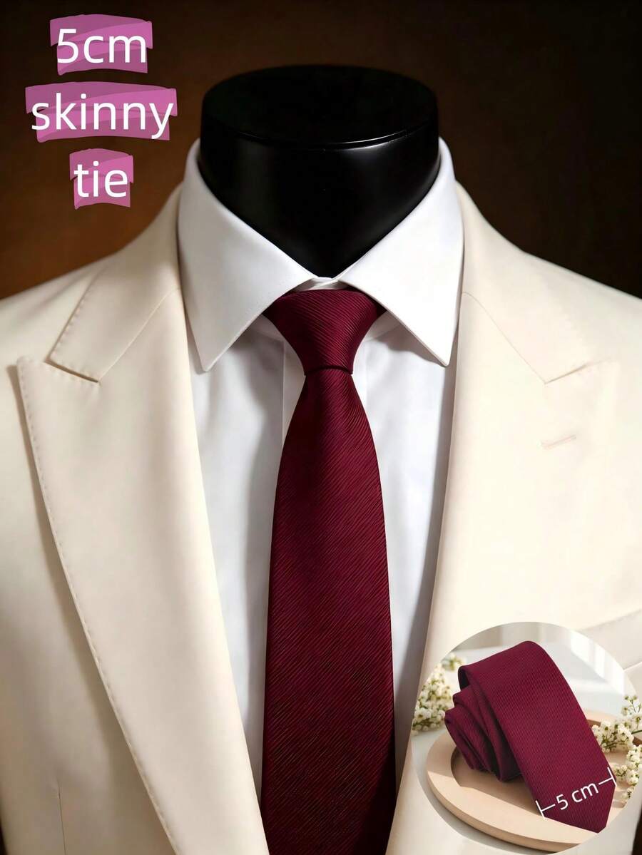1pc Men Burgundy Slim Necktie, Fashion Formal Tie For Wedding Party Men Necktie - Burgundy - View 1