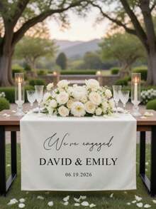 Customized Personalized Wedding Table Runner & Welcome Banner, Suitable For Weddings, Receptions, Ceremonies, Woven Fabric, Customizable Text, Rectangular Table Decor, Suitable For Outdoor Events, Name/Date/Phrase Decoration - Multicolor - View 2