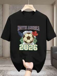 Tricou cu design World Cup 2026, unisex, piesă de modă și timp liber unică, potrivită pentru toate anotimpurile, versatilă și foarte atrăgătoare, 1 buc - Negru - Vizualizare 1