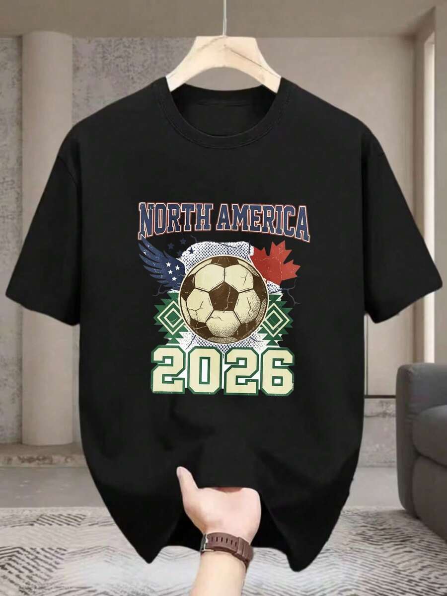 Tricou cu design World Cup 2026, unisex, piesă de modă și timp liber unică, potrivită pentru toate anotimpurile, versatilă și foarte atrăgătoare, 1 buc - Negru - Vizualizare 1