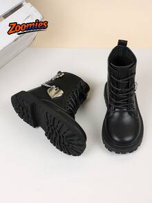 2026 New Girls' Cute Fashion Boots, All-Season Low-Top Boots, Heart Chain Decor, Preppy Outdoor Style Fashion Boots, Simple Versatile Comfortable Non-Slip Wear-Resistant - Black - View 6