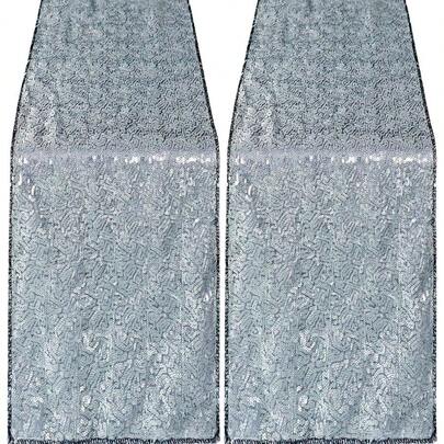 2 Packs 12x 72 Inches Black Silver Sequin Table Runner, Glitter Runner Birthday Party Supplies Decorations Wedding Bachelorette Holiday Celebration Bridal Shower Shower