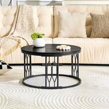 Round Coffee Table With Wood-Effect Top And Metal Frame, Modern Living Room Table With Geometric Iron Structure, Stable Round Side Table, Approx. 70 X 40.5 Cm - 黑色 - 查看 4
