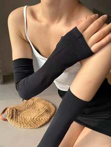 1 Pair UV Protection Ice Sleeves Solid Color Breathable Sunscreen Long Gloves Unisex Driving Cycling Gloves Women's Halloween - Black - View 2
