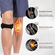 1pc Adjustable Patella Knee Support Strap, Shock-Absorbing Compression Knee Brace For Running, Hiking, Basketball, Meniscus Protection, Fitness - Black - View 1