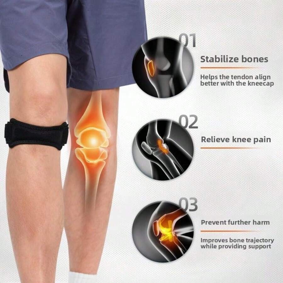 1pc Adjustable Patella Knee Support Strap, Shock-Absorbing Compression Knee Brace For Running, Hiking, Basketball, Meniscus Protection, Fitness - Black - View 1