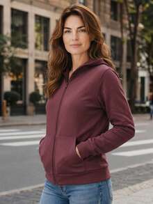 Chimpa Kangaroo Hoodie With Zipper, Winter Sweatshirt - 紅木色 - 查看 2