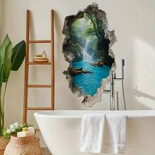 1/2/3pcs Tropical Jungle Lake Landscape Wall Stickers, Reusable, Autumn Country Style, Bathroom Storage Organizer Rack, Vintage Bathroom Natural Home Decor - Multicolor - View 8